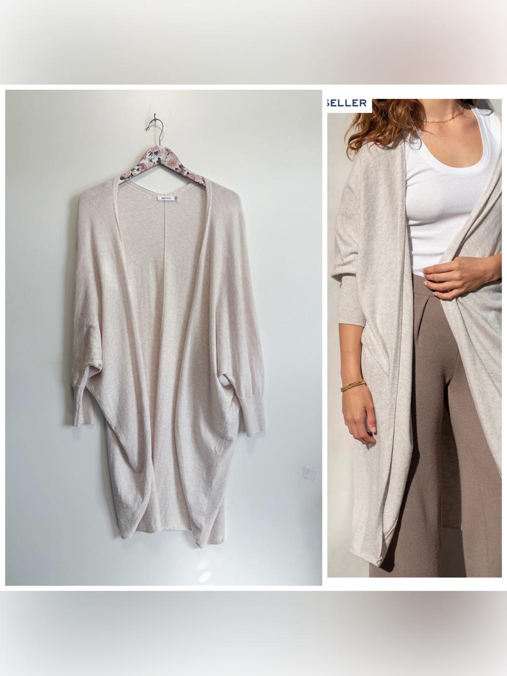 MERSEA Chelsea Wrap Cardigan Sweater Cotton Cashmere Cloud Small